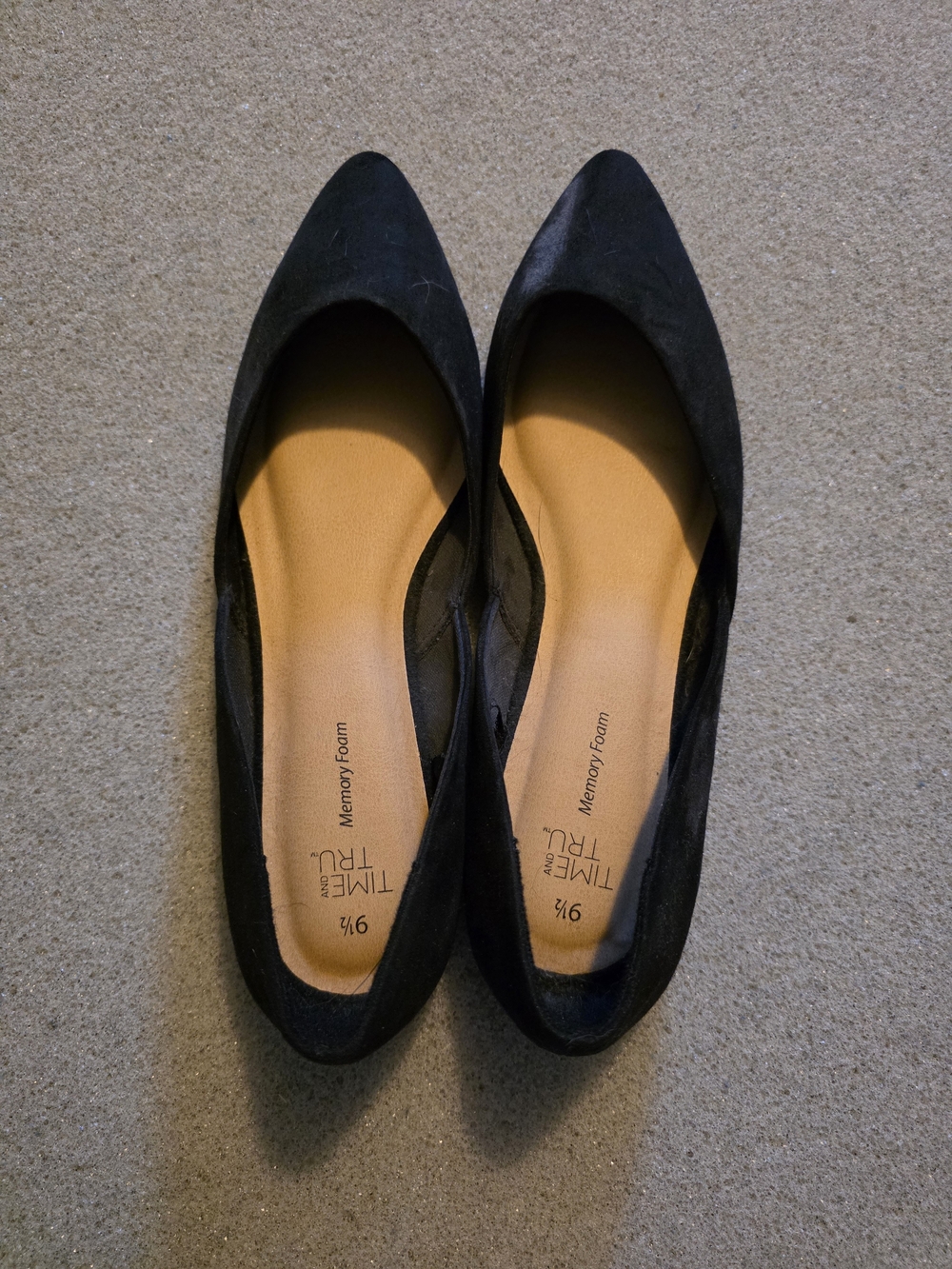 Time and Tru Black Pointed-Toe Slip-On Memory Foam Flats